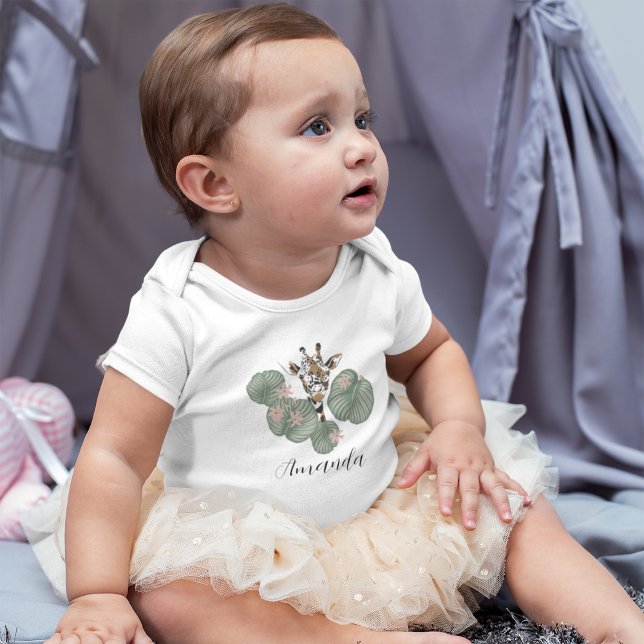 Body Para Bebê Rapariga Cute Safari Animal Botânico Aniversário (Criador carregado)
