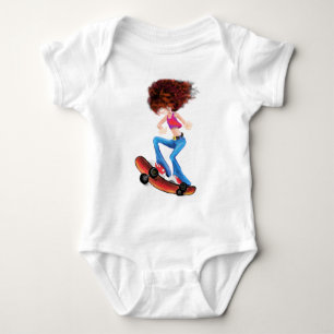 Body Para Bebê Rapariga de skater - Migrada - Coleção de Desenh