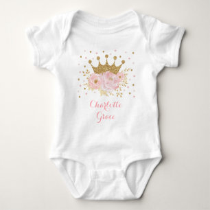Body Para Bebê Rapariga Rosa Blush Dourada Princesa Floral Coroa