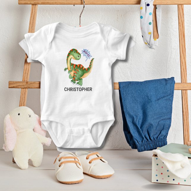Body Para Bebê Rapazes Verdes Rajos (ROAR Cute Green Dinosaur Baby Bodysuit)
