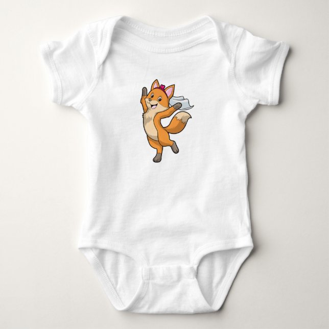 Body Para Bebê Raposa como Noiva com Véu & Coração (Frente)