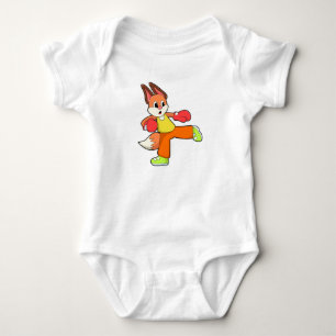 Body Para Bebê Raposa em Artes Marciais Boxando com Luvas Boxing