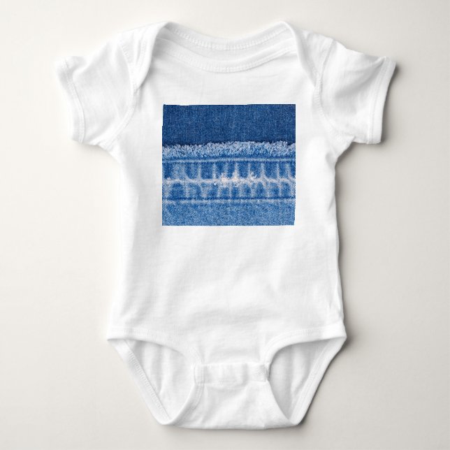 Body Para Bebê Rasgada: Quadro de Jeans Azuis Duplos (Frente)