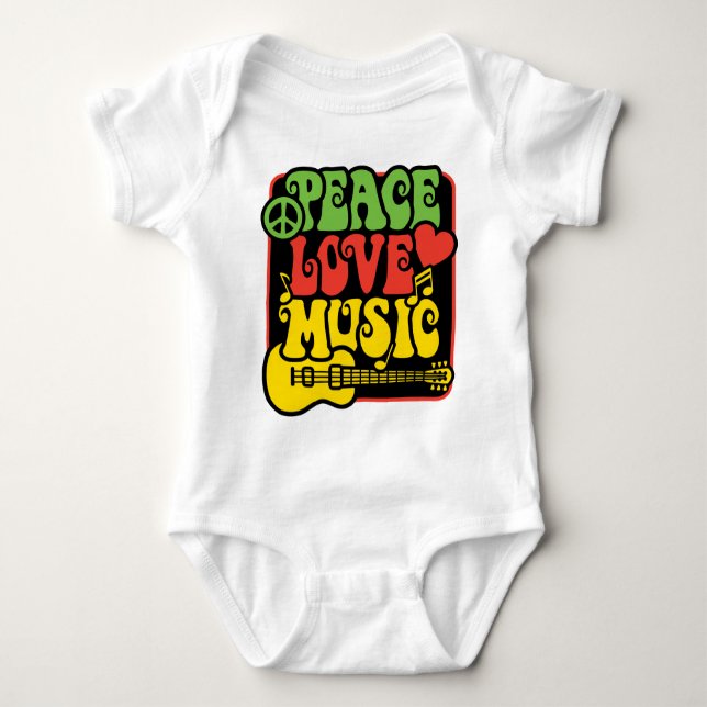 Body Para Bebê Rasta Peace Love Music (Frente)