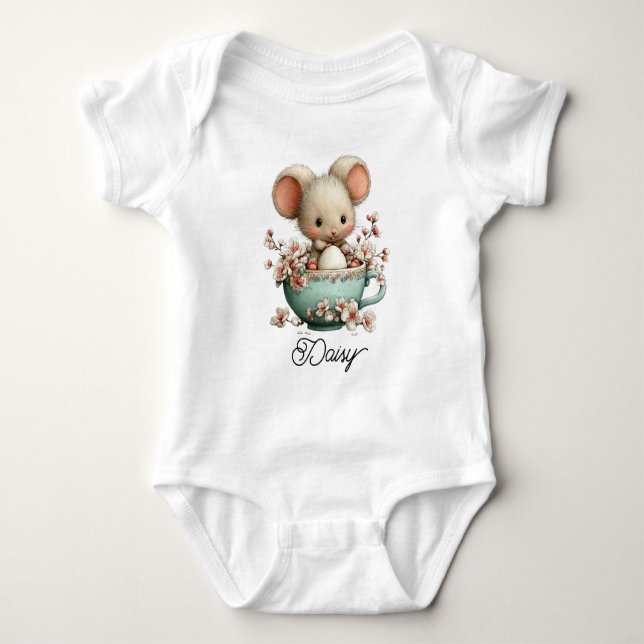 Body Para Bebê Ratinho Fofo em Xícara de Chá (Frente)