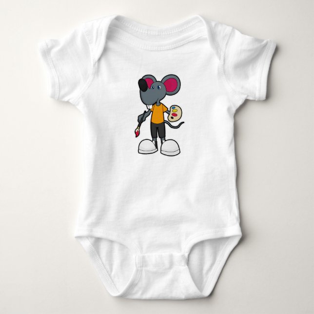 Body Para Bebê Rato como Pintor com Tinta e Pincel (Frente)