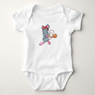 Body Para Bebê Rato no Baseball com o bastão de beisebol e o capa