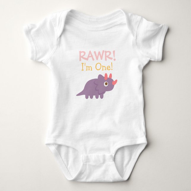 Body Para Bebê Rawr, eu sou um, Tricerátops roxos e bonitos Dinos (Frente)