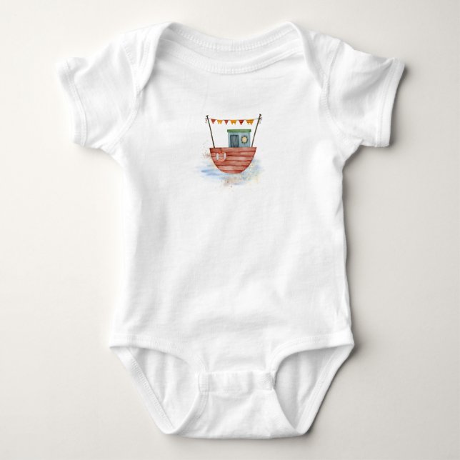 Body Para Bebê Red Boat on Ocean T-Shirt (Frente)