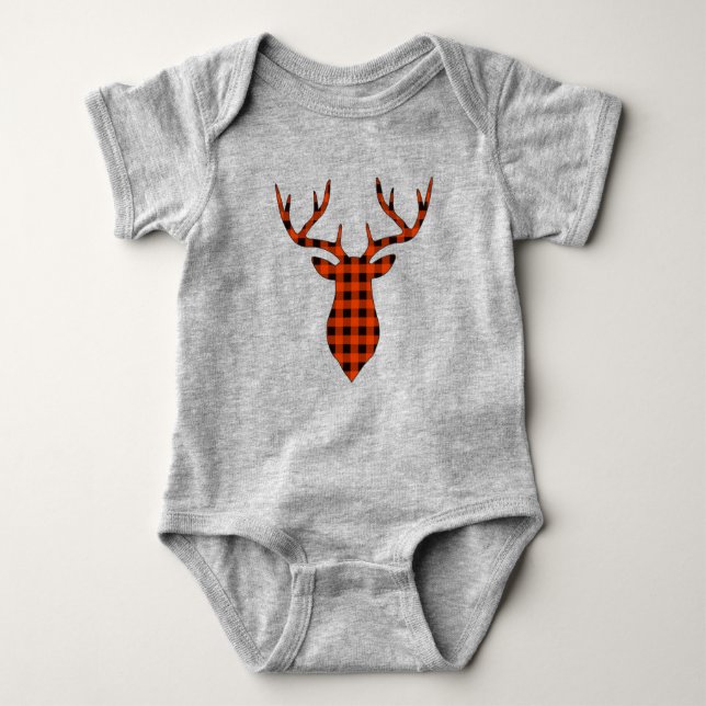 Body Para Bebê Red Buffalo Xadrez Deer Buck Animal (Frente)