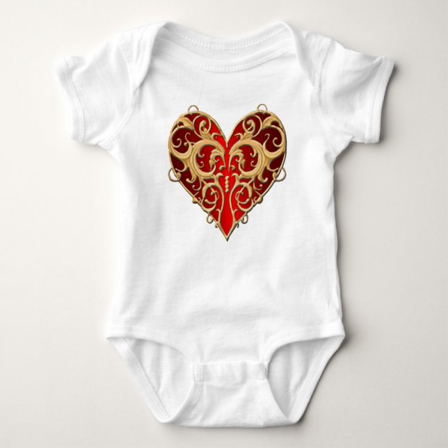 Body Para Bebê Red Filigree Heart Creeper (Frente)