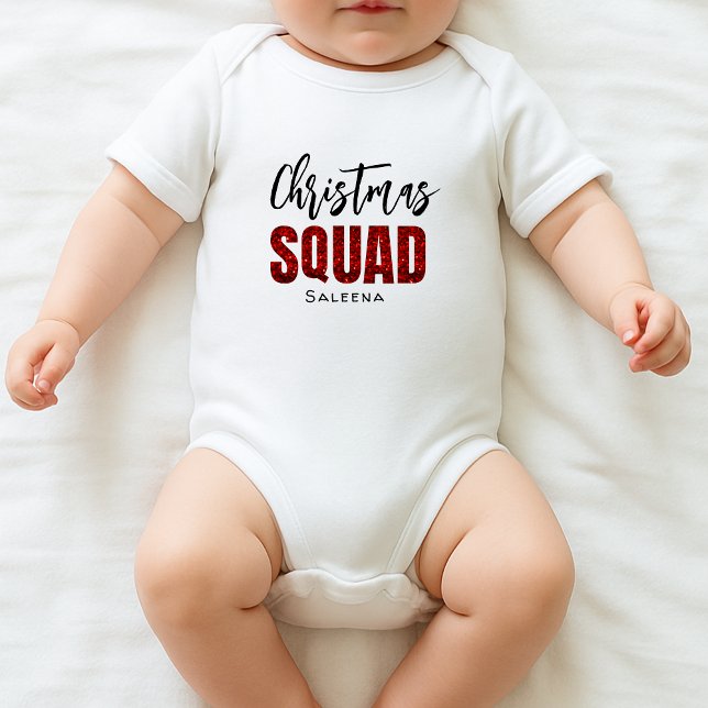Body Para Bebê Red Glittery  Christmas Squad Name White (Criador carregado)