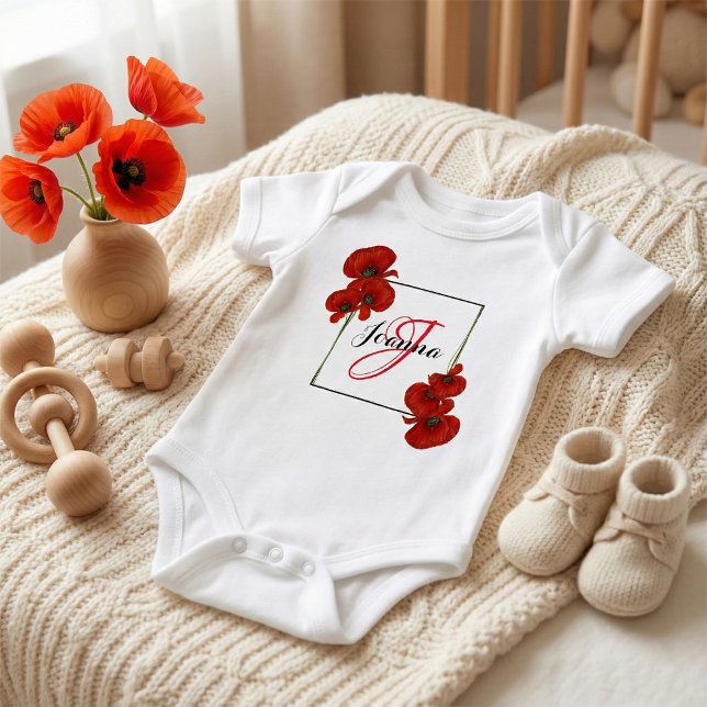 Body Para Bebê Red Poppies Frame Personalized (Criador carregado)
