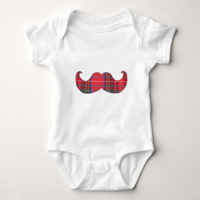 Body Para Bebê Red Tartan Mustache (Frente)