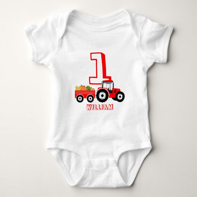 Body Para Bebê Red Truck Fazenda Produz Birthday Boy (Frente)
