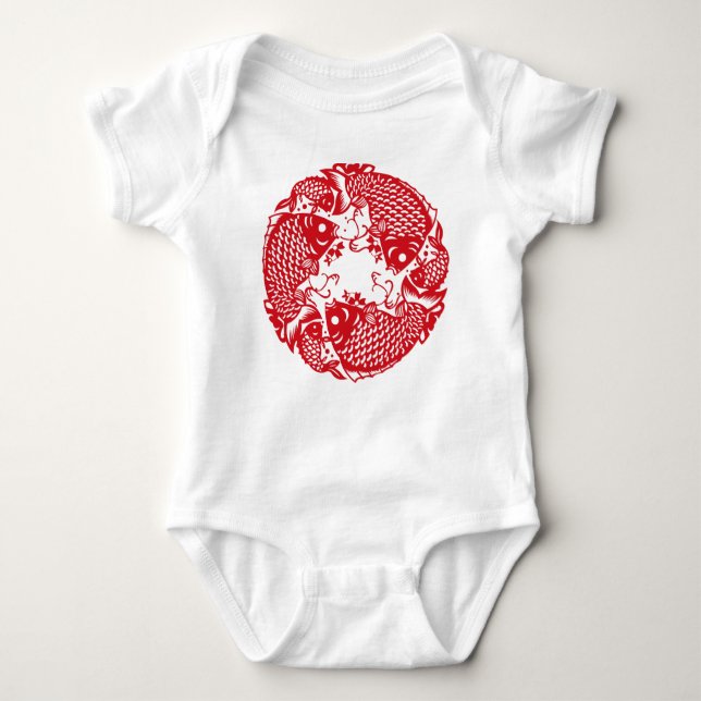 Body Para Bebê Red Whirling Koi Carp Fish Group Baby Bodydress (Frente)