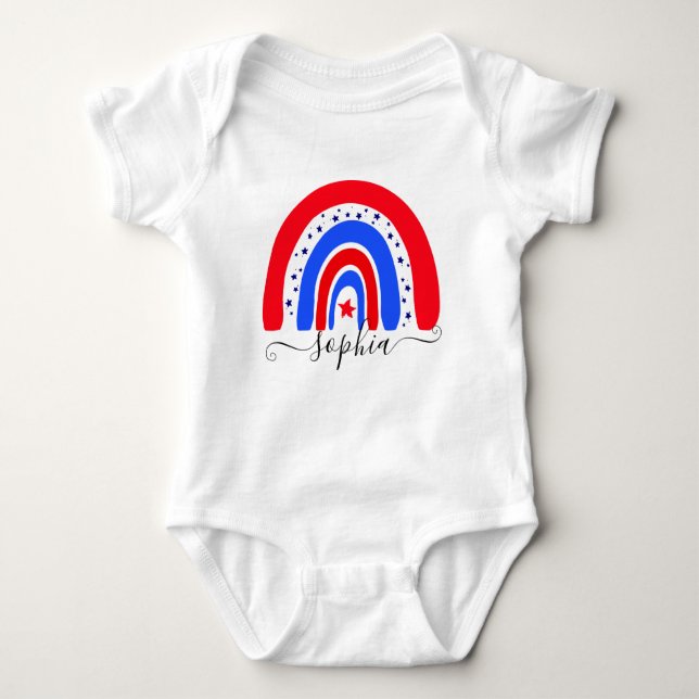Body Para Bebê Red White e Blue Personalized Rainbow 4 de julho (Frente)