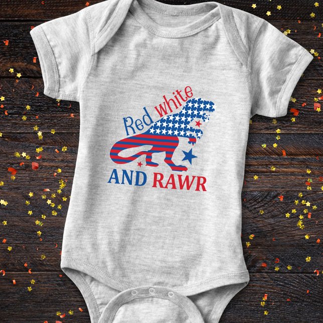Body Para Bebê Red White e Rawr 4 de julho Dinossaur (Criador carregado)