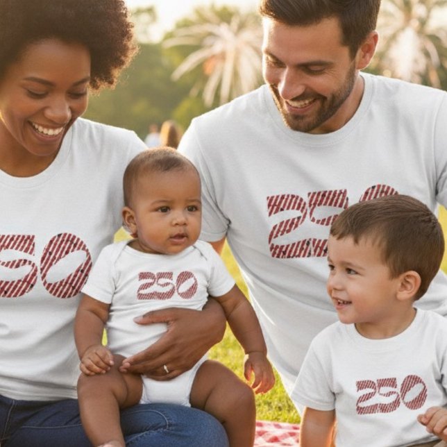 Body Para Bebê Red White Stripe Blue Stars America 250 Birthday (Criador carregado)