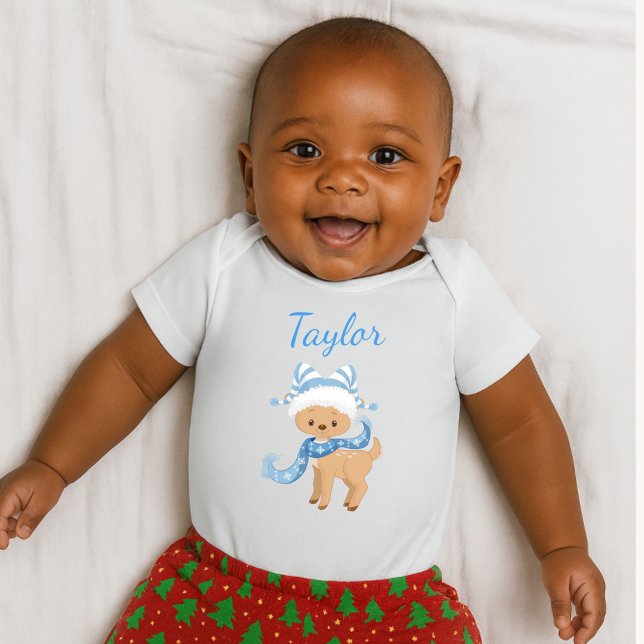 Body Para Bebê Reindeer bonito em Azul (Criador carregado)