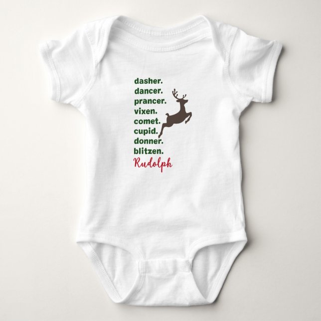 Body Para Bebê Reindeer Names Natal (Frente)