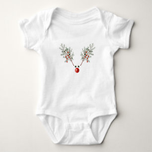 Body Para Bebê Reindeer Pine Berries Vermelho Natal