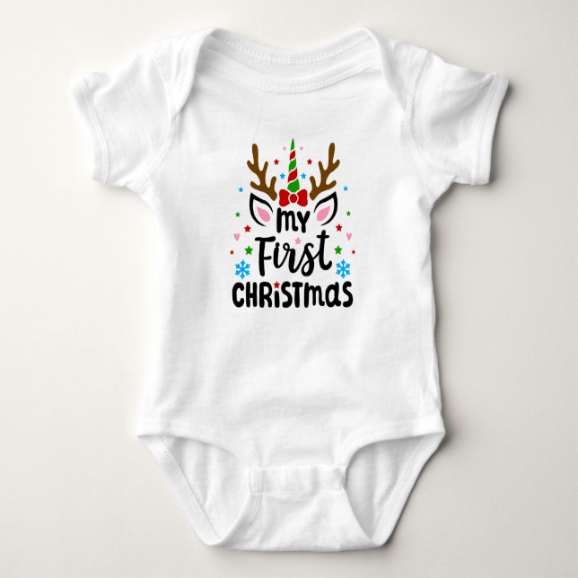 Body Para Bebê Reindeer Unicorn Meu Primeiro Natal (Frente)