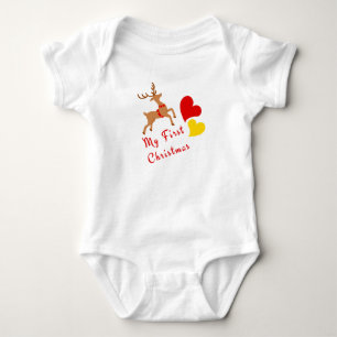 Body Para Bebê Rena Linda Meu Primeiro Natal texto e Corações