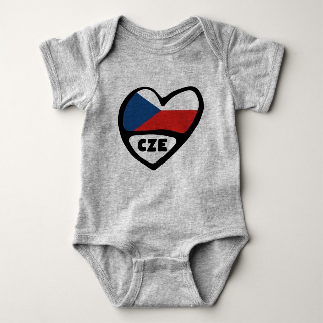 Body Para Bebê República Checa Código do país Flag Heart, CZE (Frente)