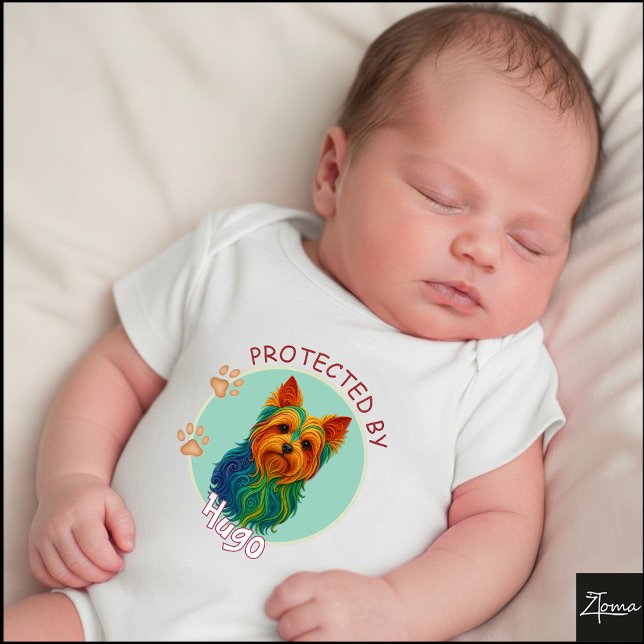 Body Para Bebê Retrato de Yorkshire Terrie com Redemoinho Vibrant (Criador carregado)