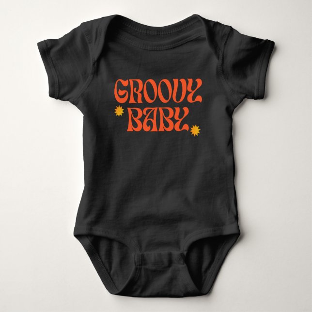 Body Para Bebê Retro 70s Mostarda Laranja Hippie Groovy Baby (Frente)