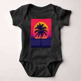 Body Para Bebê Retro 80s Sunset Palm Tree Synthwave Art