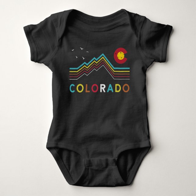 Body Para Bebê Retro Colorado Flag Rocky Mountain Souvenir (Frente)