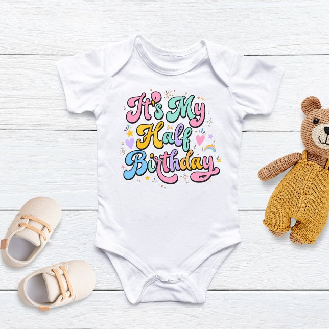 Body Para Bebê Retro Groovy Its My Half Birthday 6Month Milestone (Criador carregado)