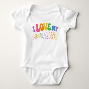 Body Para Bebê Retro groovy letra bolha Eu Amo minha LesbiTia
