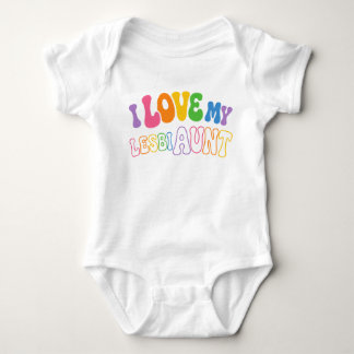 Body Para Bebê Retro groovy letra bolha Eu Amo minha LesbiTia