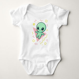 Body Para Bebê Retro Kawaii Alien on Geometric Backdrop