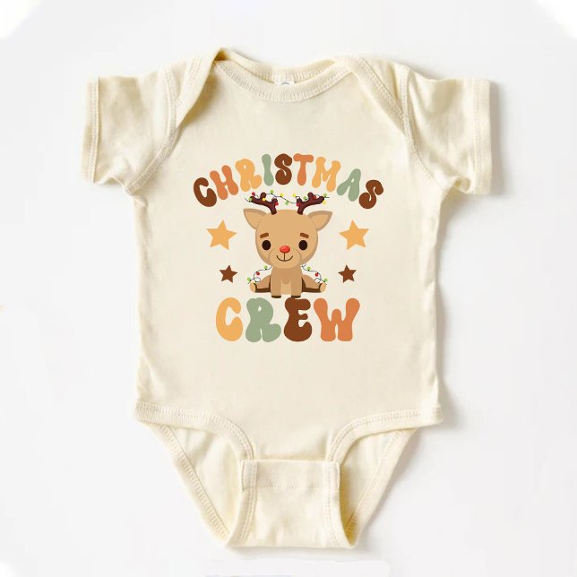 Body Para Bebê Retrô - Primeiro Natal, Primo de Tripulação, Rebel (Retro First Christmas Cousin Crew Cute Reindeer Baby Bodysuit)