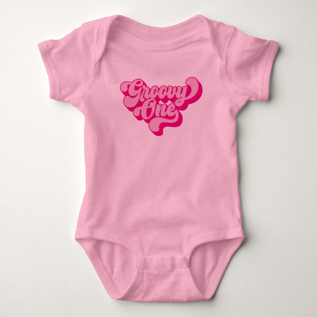 Body Para Bebê Retro Rosa Quente Groovy Um (Frente)