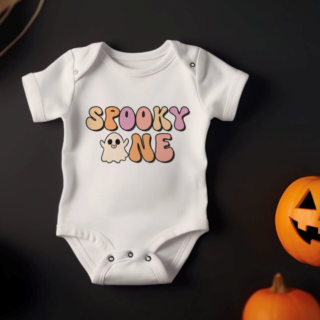 Body Para Bebê Retro Spooky Um Aniversário (Criador carregado)