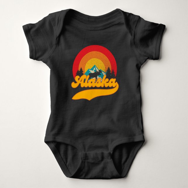 Body Para Bebê Retro Sunset Alaska Juneau Moose 0Montanhas Selvag (Frente)
