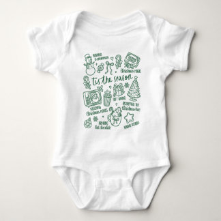 Body Para Bebê Retro Whimsical Festive Green Christmas Doodles