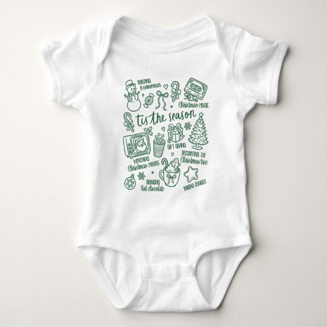 Body Para Bebê  Retro Whimsical Festive Green Christmas Doodles (Frente)