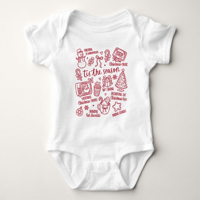 Body Para Bebê  Retro Whimsical Festive Red Christmas Doodles (Frente)