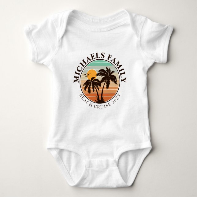 Body Para Bebê Reunião Familiar Verão Sunset Beach Palm Trees 60s (Frente)