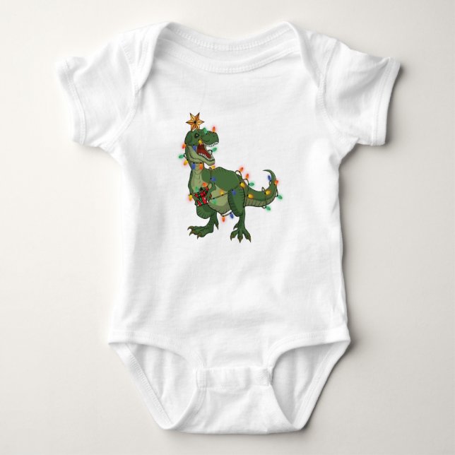 Body Para Bebê Rex (T Rex Christmas DInosaur Humor) (Frente)