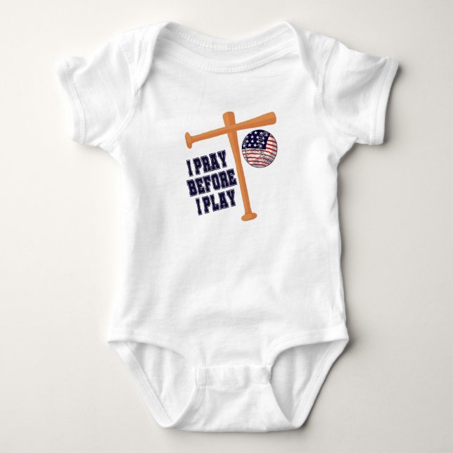 Body Para Bebê Rezo antes de jogar beisebol (Frente)