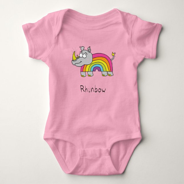 Body Para Bebê Rhinbow Rino Rainbow O Bebê Kid é rosa (Frente)