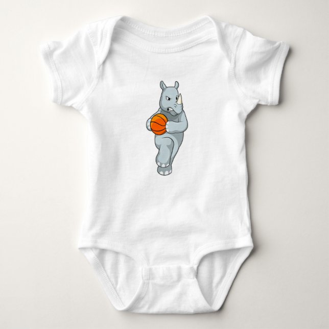 Body Para Bebê Rhino como jogador de basquetebol (Frente)