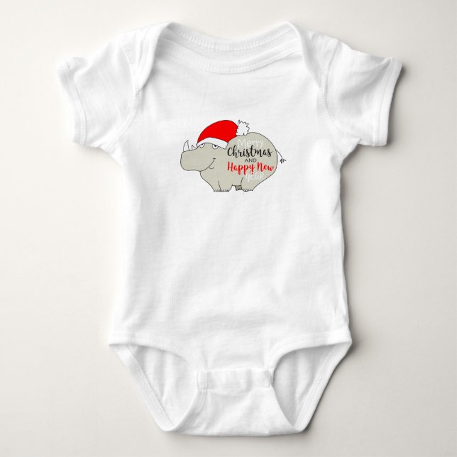 Body Para Bebê Rinoceronte Natal Cartoon Fofo (Frente)